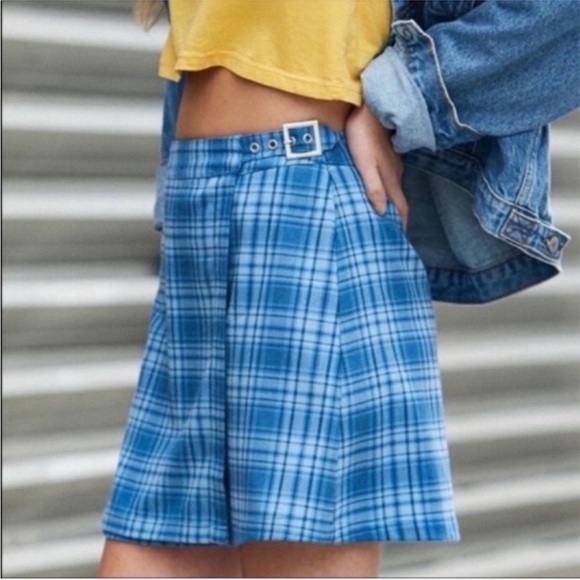 Brandy Melville John Galt emerson Blue Plaid High Waisted Wrap mini skirt - Picture 4 of 10